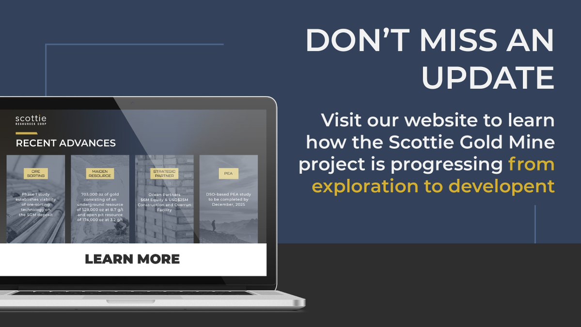 ScottieCorp's tweet image. 🚀 2025 has been a big year for the Scottie Gold Mine project! With a maiden resource released, a robust drill program planned, environmental studies underway, and a PEA slated for completion by Q4, the company's progress continues to accelerate.
Join our mailing list and check…