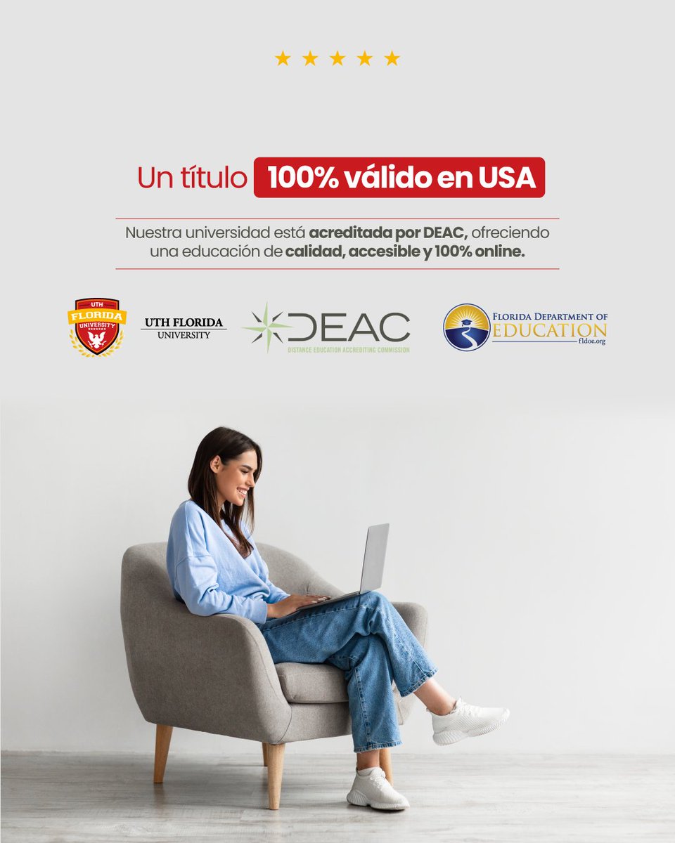 ¡Hoy celebramos un logro histórico!
UTH Florida University ha obtenido la acreditación oficial en Estados Unidos otorgada por la DEAC, reafirmando nuestro compromiso con la educación superior de calidad, accesible y con reconocimiento internacional.

Este paso abre nuevas