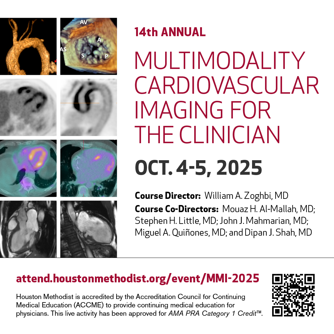DeBakeyCVedu's tweet image. Join us for our "14th Annual Multimodality Cardiovascular Imaging For The Clinician" on Oct. 4-5, 2025!
Register here: bit.ly/4jTenSR
#DeBakeyCVEducation #MMI #HoustonMethodist @AlanLumsdenMD @WilliamZoghbi