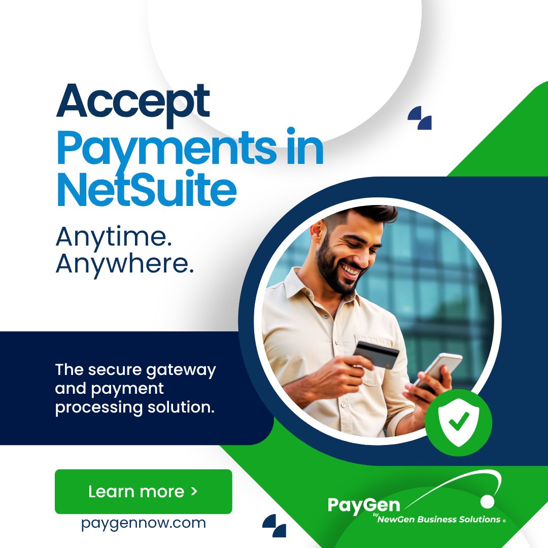 ConventionSuite's tweet image. PayGen: A fully integrated payment gateway directly with your NetSuite system. ✔Reduce fees ✔Own the payment process ✔Automate AR 🌐 paygennow.com #netsuite #suiteapp #paymentgateway #b2bpayments #arautomation #cashflow #fintech #erp #paygen #newgenbusinesssolutions
