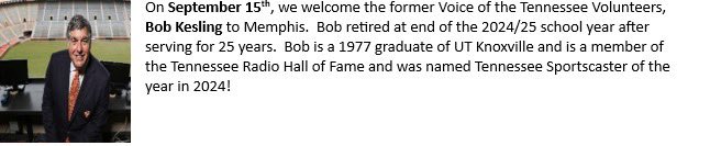TDClubMemphis's tweet image. On September 15th, we welcome the former Voice of the Vols @Vol_Football @BobKeslingUWGK