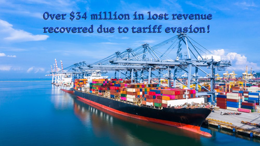 DFOAtlanta's tweet image. 💰CBP’s Atlanta-based Consumer Products & Mass Merchandising (CPMM) Center of Excellence & Expertise recently recovered over $34 million in duties lost to a tariff evasion scheme. CBP remains focused on zero tolerance for trade violations. #TradeEnforcement #CBP #RevenueRecovery