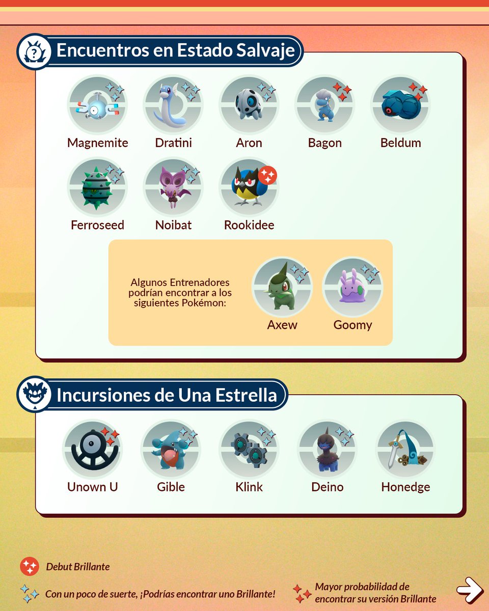 PokemonGoAppLA's tweet image. ¡Honedge y sus evoluciones debutan en #PokemonGO durante Ultrabonificación: Acero y escamas! ¡Disfruten de bonificaciones del evento!
Este evento tendrá lugar desde el martes 22 de julio, las 10:00, hasta el domingo 27 de julio de 2025, a las 20:00 (hora local).