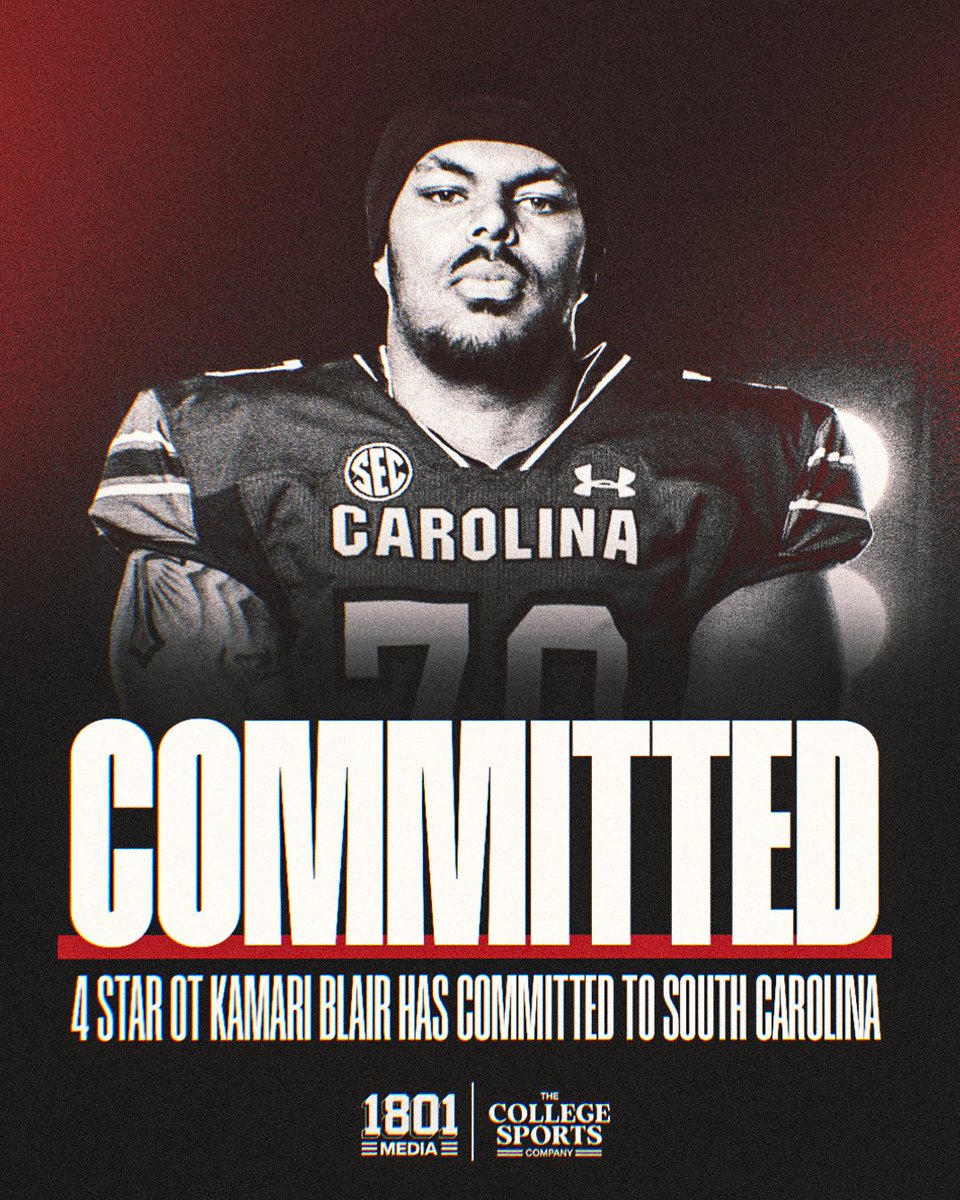 1801 Media (@1801mediaco) on Twitter photo WELCOME HOME <a href="/KamariBlair64/">Kamari Blair</a>! 🐔🤙🏾
On Wednesday, the Gamecocks picked up a big time commitment from the C/O 2026 4⭐️ OT out of Clarksville, TN. 👀🔥 WELCOME HOME <a href="/KamariBlair64/">Kamari Blair</a>! 🐔🤙🏾
On Wednesday, the Gamecocks picked up a big time commitment from the C/O 2026 4⭐️ OT out of Clarksville, TN. 👀🔥
