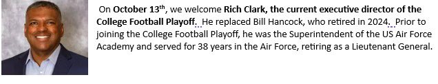 TDClubMemphis's tweet image. On October 13th, we welcome Rich Clark @CFBPlayoff Executive Director