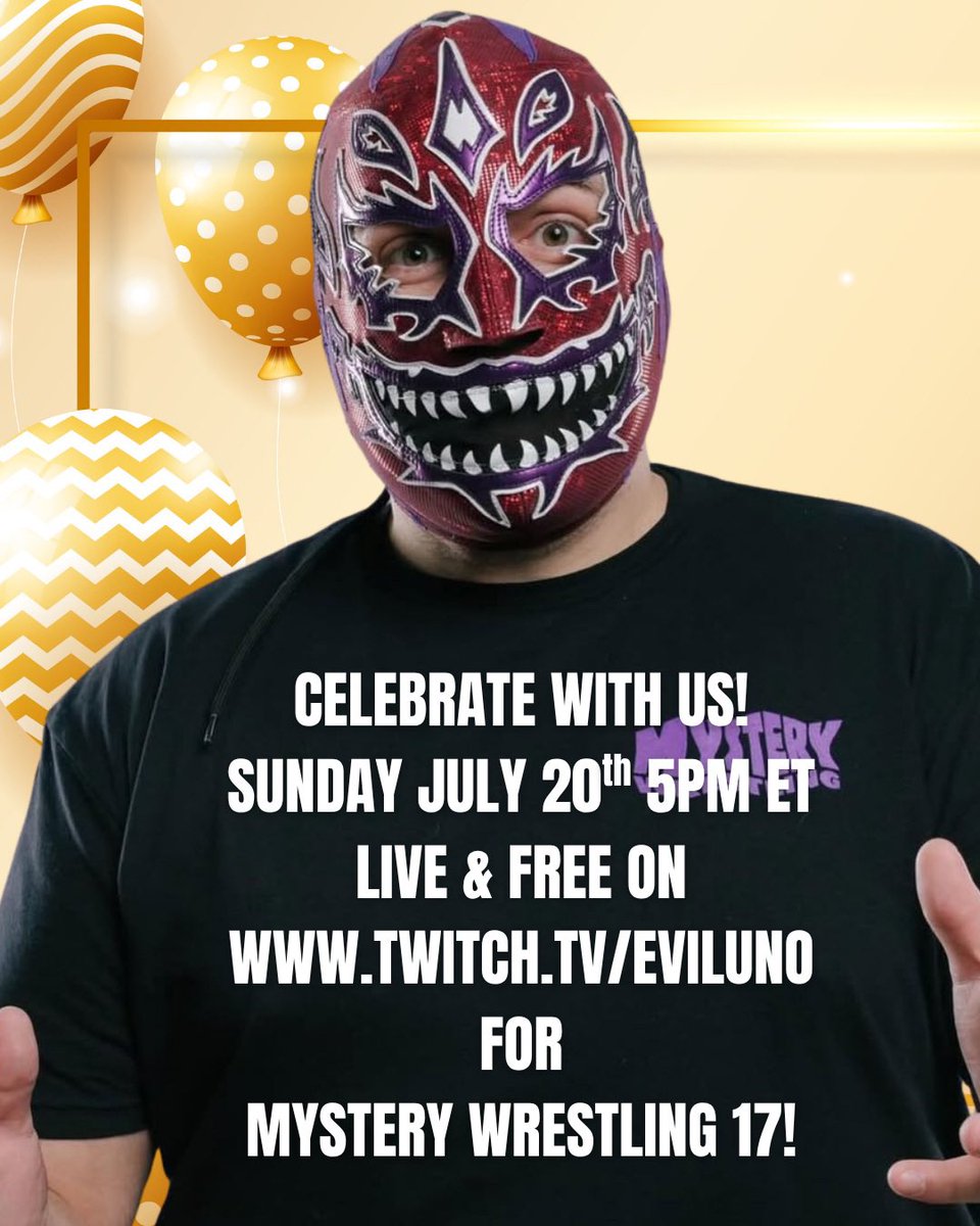 Give Evil Uno the gift of supporting #MysteryWrestling!

SUB to our Patreon at mysterywrestling.com!

Buy MERCH at mysterywrestling.shop!

WATCH #MysteryWrestling17 LIVE &amp; FREE on twitch.tv/EvilUno

Want to attend!? Get your ticket at tinyurl.com/mystery17tix!