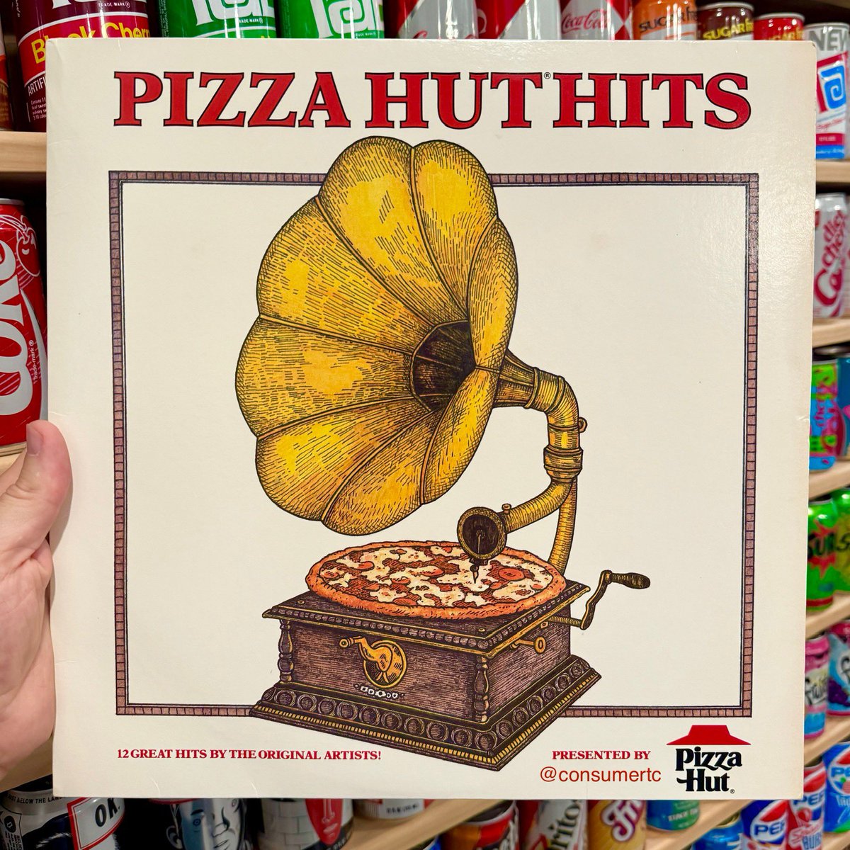 consumertc's tweet image. PIZZA HUT HITS: 12 songs that have nothing to do with pizza… but look at that cover! (1982)