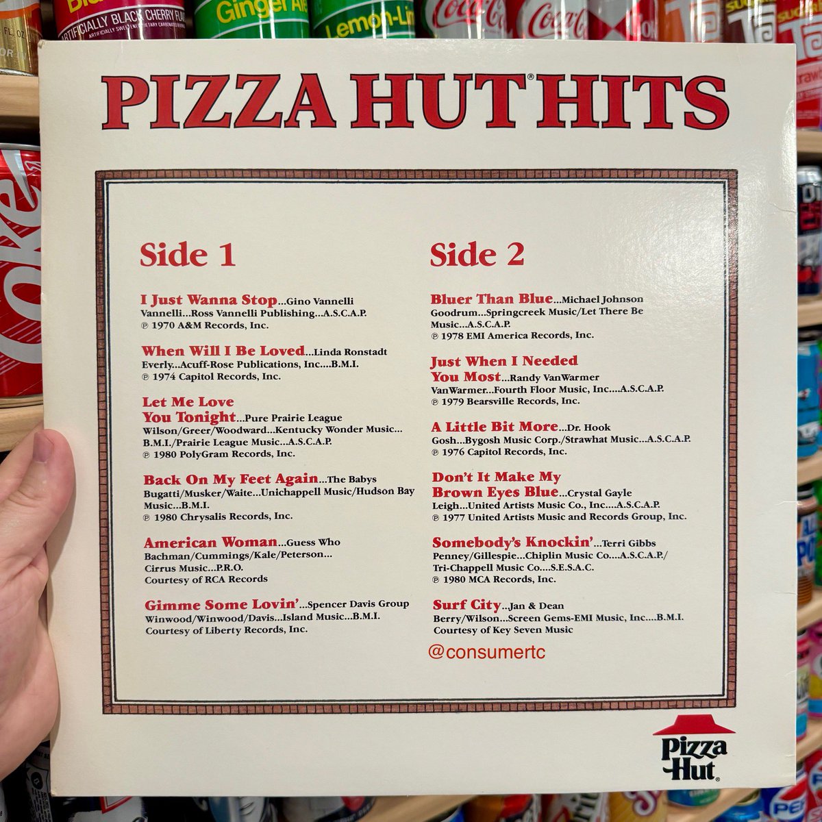 consumertc's tweet image. PIZZA HUT HITS: 12 songs that have nothing to do with pizza… but look at that cover! (1982)