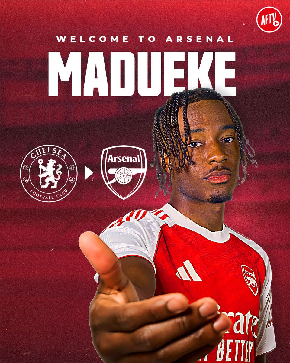 AFTVMedia's tweet photo. 🚨 𝐎𝐅𝐅𝐈𝐂𝐈𝐀𝐋: Welcome to Arsenal, Noni Madueke! ✅🔴⚪ https://t.co/940JNlc6d2