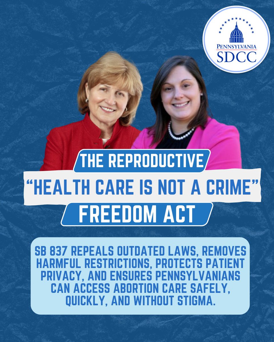 Health care is not a crime ❤️‍🩹
The Reproductive Freedom Act (SB 837) repeals outdated laws, removes harmful barriers, and protects privacy so Pennsylvanians can access care safely and without stigma.
📣 Tell your legislators: Support SB 837.
#ReproFreedom #AbortionIsHealthCare