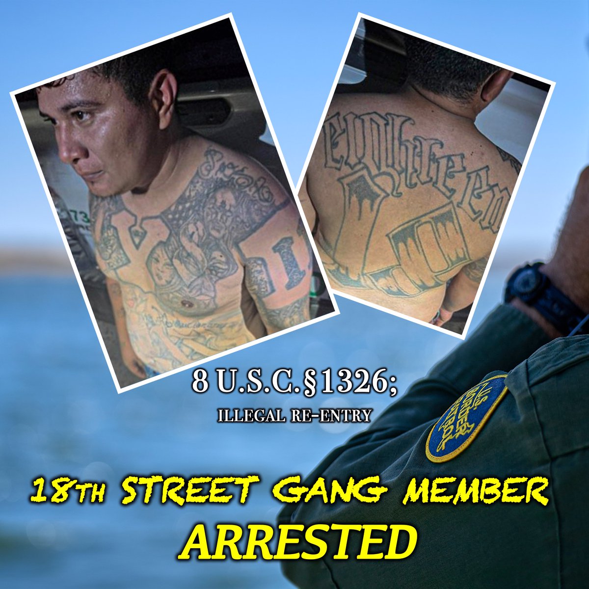 USBPChief's tweet image. On July 11th, a known 18th Street gang member was caught attempting to sneak into the country on a raft in Penitas, TX. The Salvadoran national has an active arrest warrant in El Salvador and a criminal history here in the U.S. He now faces prosecution for felony illegal re-entry…