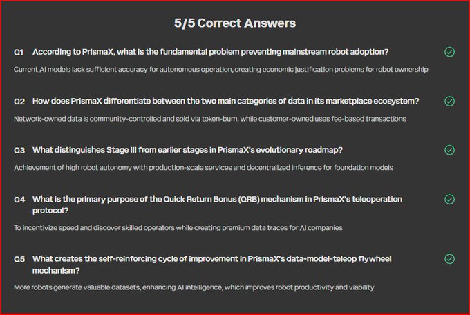 PrismaX Update~ Quiz is Live to Earn +3500 Points!
<a href="/PrismaXai/">PrismaX</a>
✅ Go to app.prismax.ai• Connect with SOL Wallet • Click whitepaper and Start Quiz  📷 Answers are in the image.
