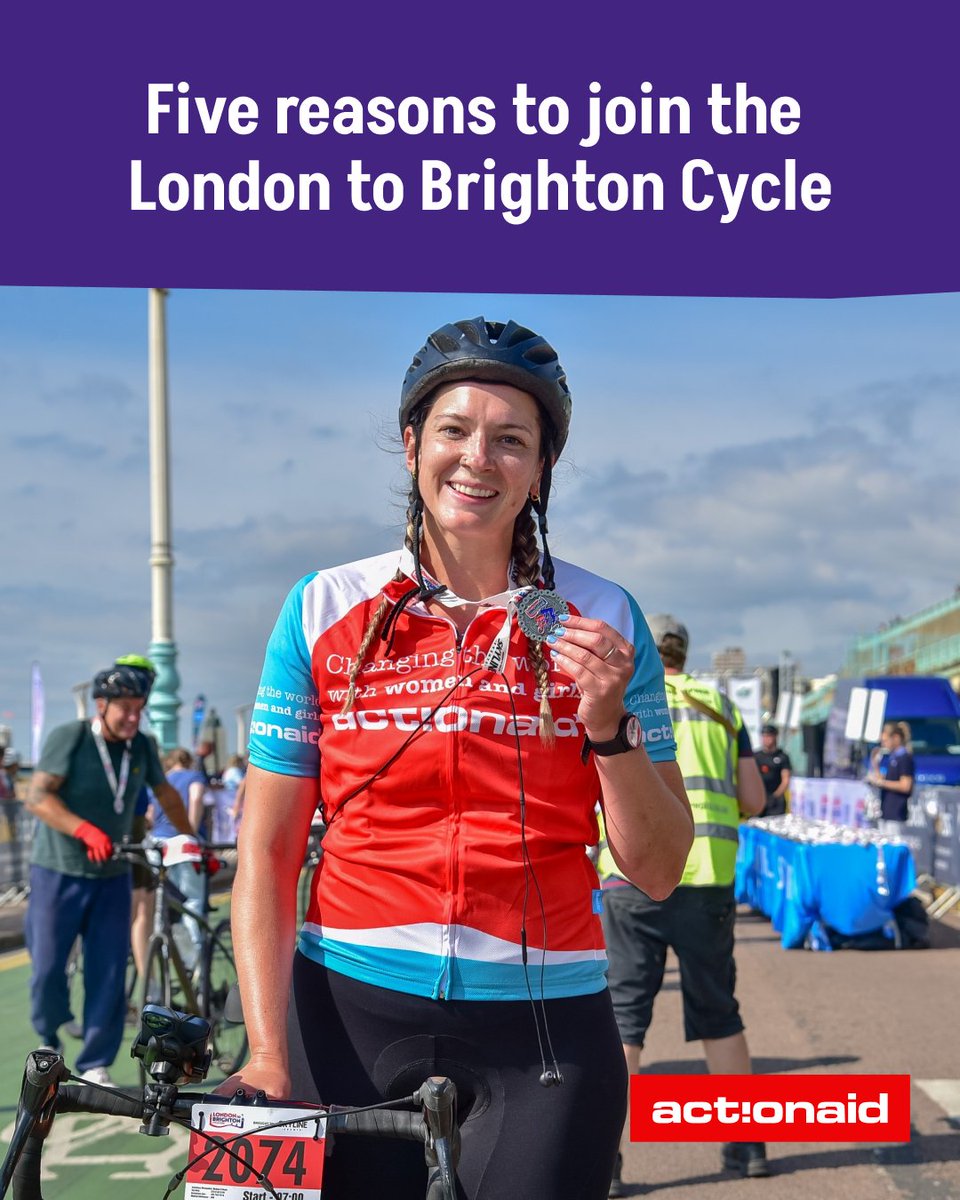 ActionAidUK's tweet image. 🚨 New blog alert! 

Thinking about taking on the London to Brighton Cycle? Here are just three reasons why it’s the perfect challenge:

🚴‍♀️ A beautiful, scenic route with a seaside finish. 
💪 Feel the triumph as you conquer the legendary Ditchling Beacon.
💜 You’ll be supporting…