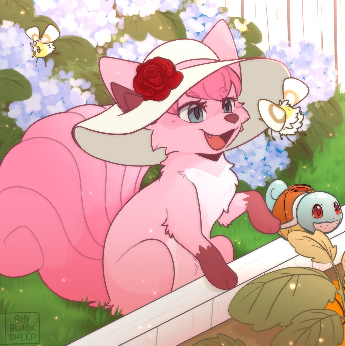 shyblacksheep's tweet image. [AF] Revenge #9 for:
MevrouwRoze 
My bestie’s Vulpixsona~!! 💖✨ She has a beautiful garden irl that she’s been working on developing and I wanted to incorporate it into my revenge for her! ☺️