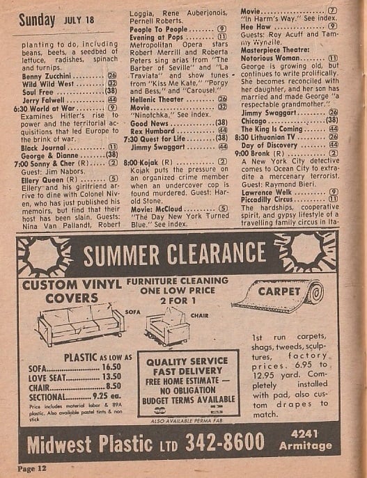 ChicagoTVGuides's tweet image. #OTD in 1976
⭐️ Nadia Comaneci scores first perfect 10 ⭐️
Sonny and Cher, Ellery Queen, People to People, Kojak, McCloud, "In Harm's Way", Bronk, more...
Chicago Sun-Times TV Prevue. July 18, 1976