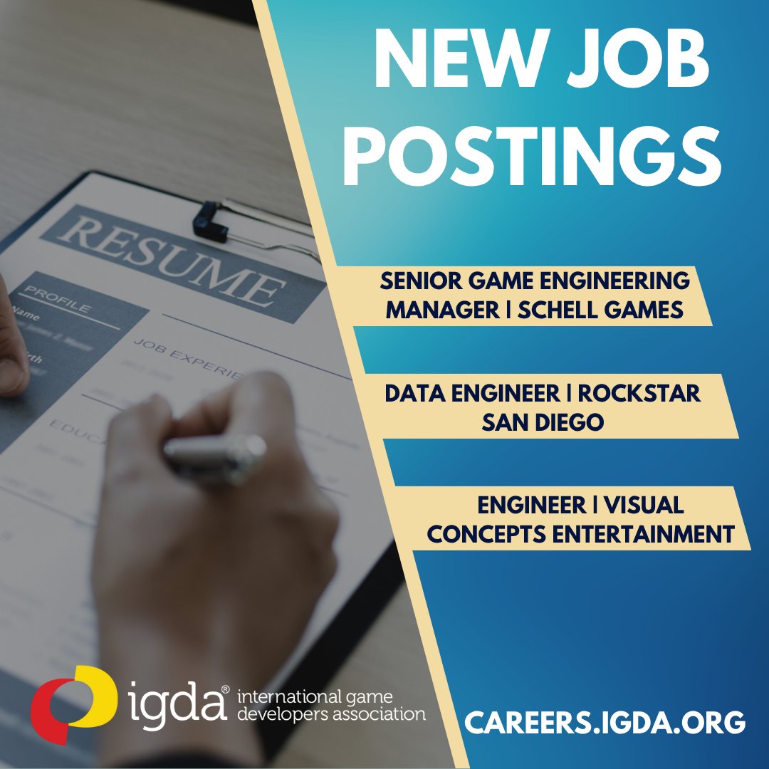 ❗Job Postings ❗

We've got new postings from Schell Games, Rockstar San Diego, and Visual Concepts Entertainment! To see them and more, visit careers.igda.org

#careers #gamedev #jobsearch #nowhiring