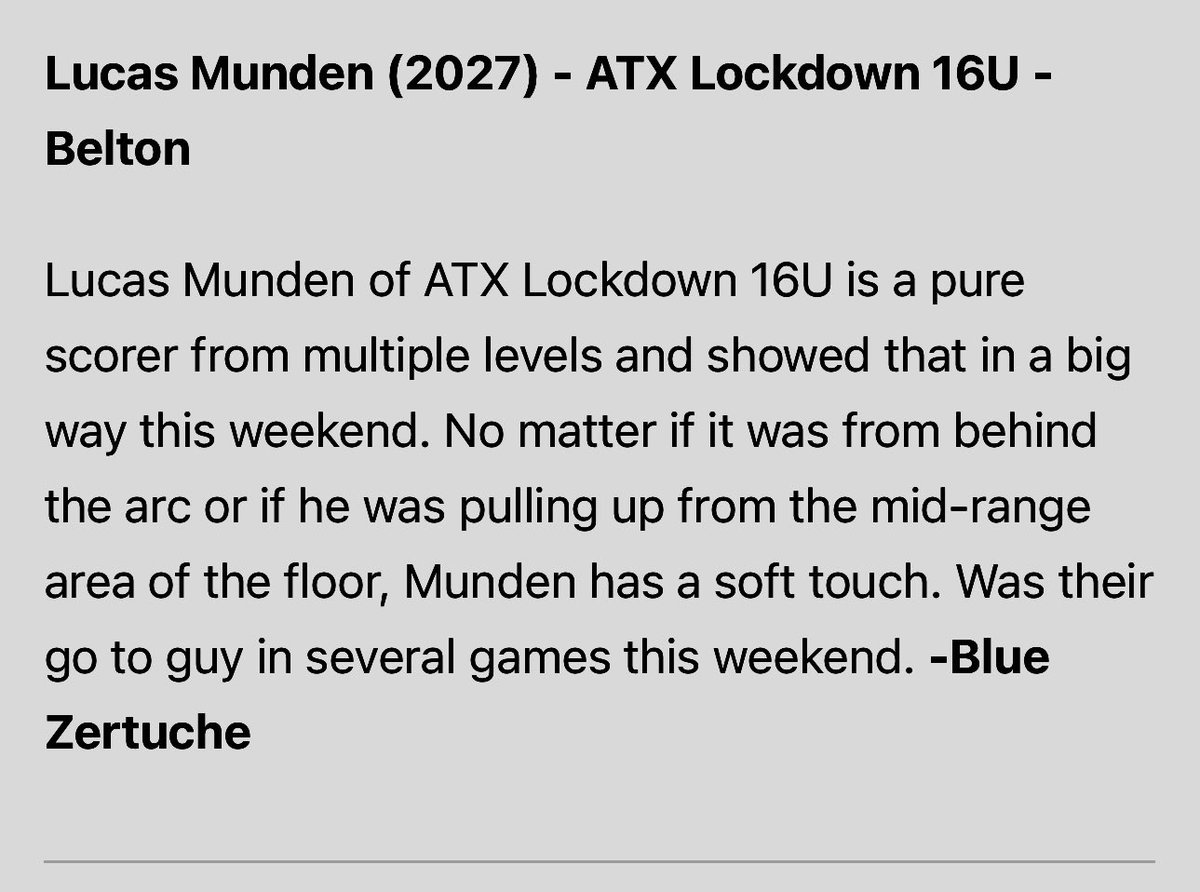 Luke Munden (@luke_munden24) on Twitter photo Thank you <a href="/TexasHoopsGASO/">TexasHoops/GASO ๐</a> and <a href="/GASOBlue/">Blue Zertuche ๐</a> for mentioning me in the โGASO Madness 64 All tournament teamโ
<a href="/LockdownBBall/">Lockdown Basketball</a> <a href="/BeltonTigerBB/">Belton Tiger Basketball</a> Thank you <a href="/TexasHoopsGASO/">TexasHoops/GASO ๐</a> and <a href="/GASOBlue/">Blue Zertuche ๐</a> for mentioning me in the โGASO Madness 64 All tournament teamโ
<a href="/LockdownBBall/">Lockdown Basketball</a> <a href="/BeltonTigerBB/">Belton Tiger Basketball</a>