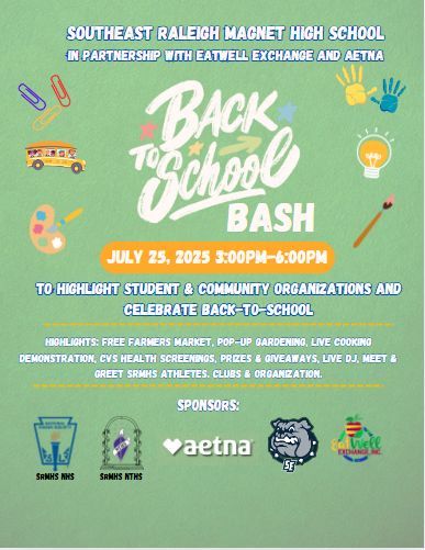 Join us in celebrating the return to school at SRMHS with our Back-to-School Bash on July 25th, from 3:00 PM to 6:00 PM.