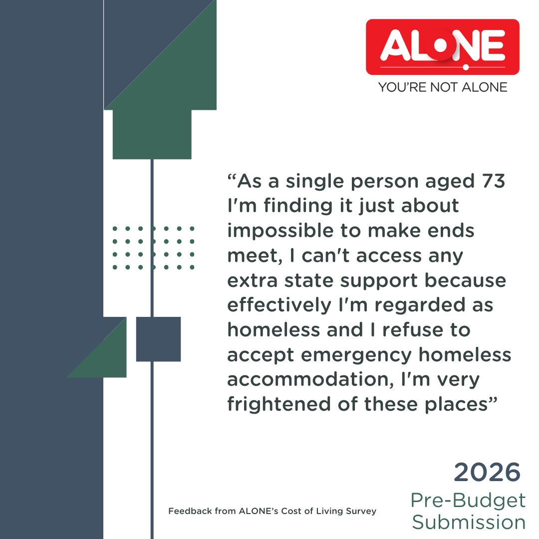 ALONE_IRELAND's tweet image. “The message we’re getting from this survey and the over 43,000 older people we support is simple; older people can’t wait. They can’t wait for action on the cost of living; they can’t wait for action on housing...&quot; Seán Moynihan, CEO at ALONE.

Visit: alone.ie