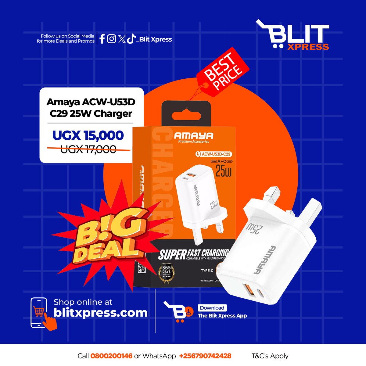 blit_xpress's tweet image. β‘ Fast Chargers at Crazy Prices!
π Amaya 25W Type-C β 15,000 UGX
β‘ Samsung 25W Type-C β 23,000 UGX
Original. Fast. Affordable. π
π 0800200146 | π¬ +256 790 742428
π blitxpress.com