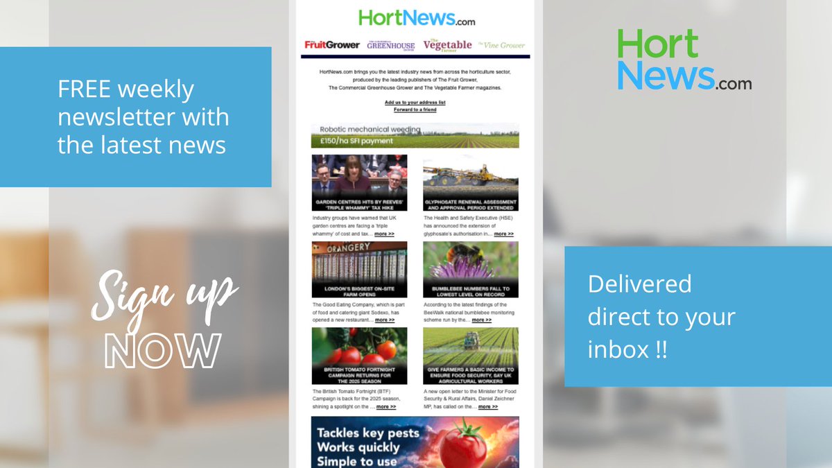 ACTHortNews's tweet image. Stay informed with the latest in UK fruit, veg & protected crop growing.
Join 10,000+ subscribers to our free weekly newsletter from HortNews.
Sign up now → hortnews.com/signup-to-our-…
#horticultureUK