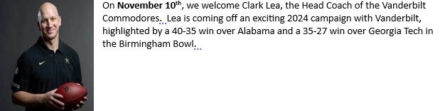 TDClubMemphis's tweet image. On November 10th, @VandyFootball Head Coach @Coach_Lea back to Memphis