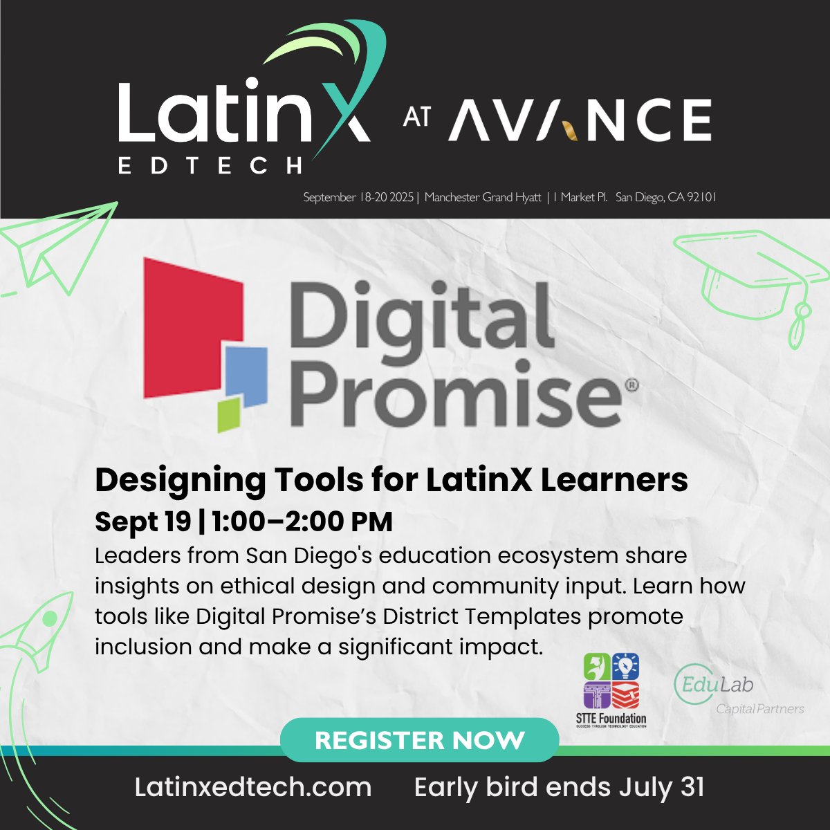 STTE Foundation (@sttefoundation) on Twitter photo 🚨ANNOUNCEMENT🚨
How to design EdTech that actually works for underserved communities?
Join <a href="/DigitalPromise/">Digital Promise</a>'s Bianca Alvarado + San Diego leaders as they unpack innovative design for student impact.
📍 Sept 19 | 1–2PM
Early bird tickets at: LatinXEdTech.com
<a href="/edulabcapital/">EduLab Capital Partners</a> 🚨ANNOUNCEMENT🚨
How to design EdTech that actually works for underserved communities?
Join <a href="/DigitalPromise/">Digital Promise</a>'s Bianca Alvarado + San Diego leaders as they unpack innovative design for student impact.
📍 Sept 19 | 1–2PM
Early bird tickets at: LatinXEdTech.com
<a href="/edulabcapital/">EduLab Capital Partners</a>