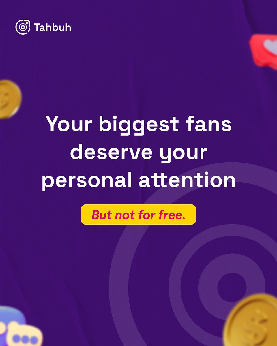 tahbuhhq's tweet image. Welcome to Tahbuh, the platform where creators take control.
Here, your most loyal fans can pay to get closer, unlocking personal interactions, exclusive content, and real value for both of you.
💸 This is the future of creator monetization.
💜 This is Tahbuh.
👉🏼 follow us