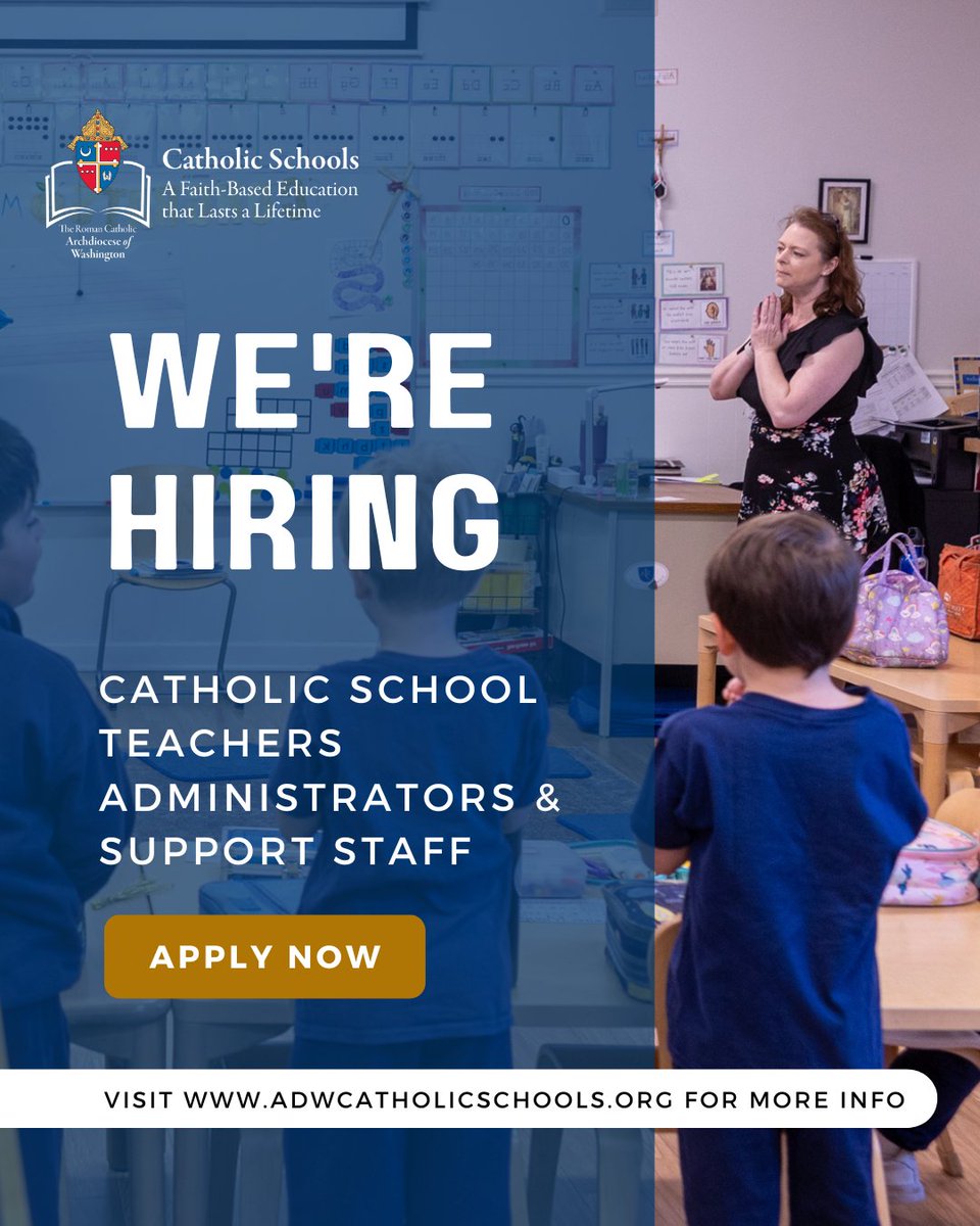 Are you called to teach, lead, or serve in a faith-filled environment? Catholic schools across DC and Maryland are looking for passionate professionals ready to make an impact.

Learn more and apply today: adwcatholicschools.org/about-us/caree…