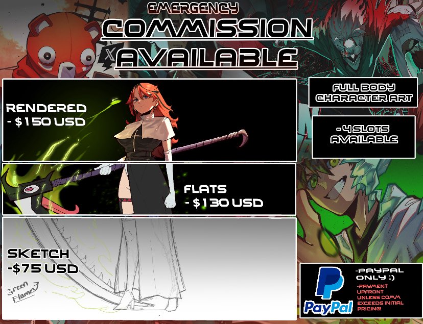 kidddovo's tweet image. ‼️🚨EMERGENCY COMMISSIONS‼️🚨

Hello! I am opening commissions again as I do need help financially with bills and other expenses that has come my way throughout this tough year. 

I even made A Commission Request form for commissions with a lot more options than what is shown.