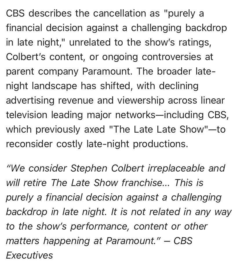 Maddytx76's tweet image. Liberals are going to blame everything on Trump but here’s the real reason the Colbert Show was canceled.
Liberals ARE that stupid.