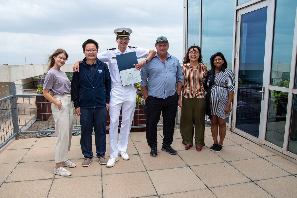 OMRF's tweet image. Our last two Saxon program students Aaron Gu and Shawn Palmer headed back to the U.S. Naval Academy after three weeks at OMRF! They presented their work in Drs. Courtney Griffin and Hal Scofield's lab.