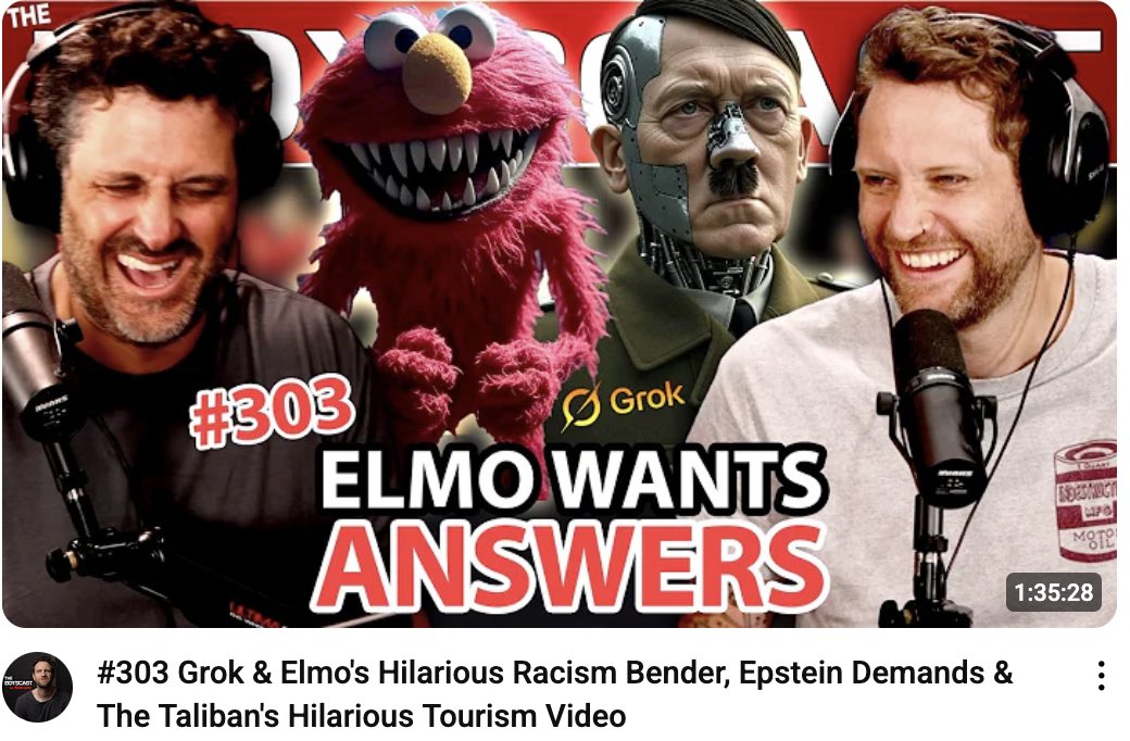 theboyscastpod's tweet image. #303 Grok & Elmo's Hilarious Racism Bender, Epstein Demands & The Taliban's Hilarious Tourism Video
youtu.be/qz7G1CDrE-I
