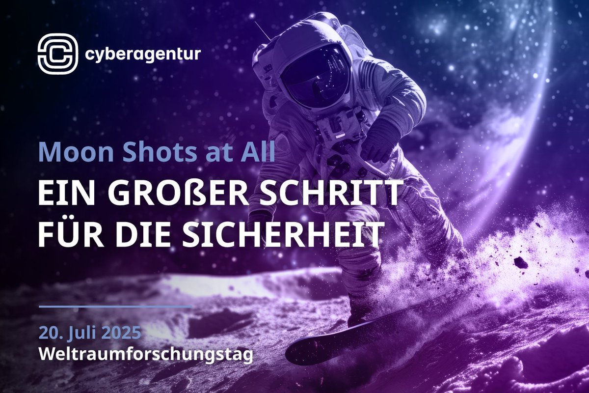 Cyberagentur (@cybagbund) on Twitter photo Weltraumforschungstag erinnert uns daran: Wer Grenzen verschiebt, verändert Systeme.
Unser Ziel der <a href="/CybAgBund/">Cyberagentur</a>: ein Orbitwechsel für Sicherheit – strategisch, gesellschaftlich, technologisch.
#Weltraumforschungstag #Moonshot #Cybersicherheit #GrenzenVerschieben #Orbitwechsel Weltraumforschungstag erinnert uns daran: Wer Grenzen verschiebt, verändert Systeme.
Unser Ziel der <a href="/CybAgBund/">Cyberagentur</a>: ein Orbitwechsel für Sicherheit – strategisch, gesellschaftlich, technologisch.
#Weltraumforschungstag #Moonshot #Cybersicherheit #GrenzenVerschieben #Orbitwechsel