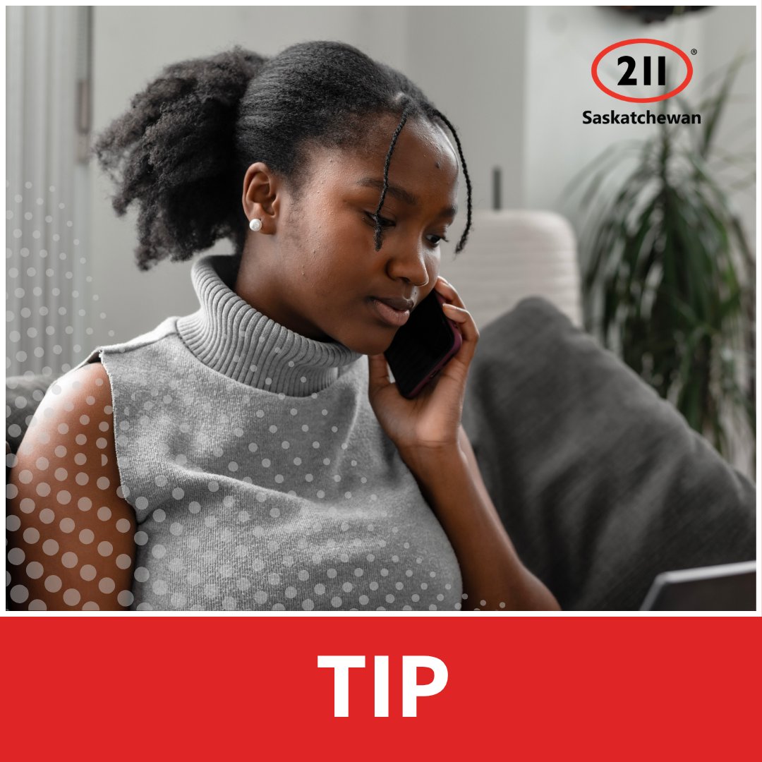 211sask's tweet image. Tip: If you're unsure about what services you need, call or text 211 to speak with our trained professionals. They can guide you to the appropriate support.