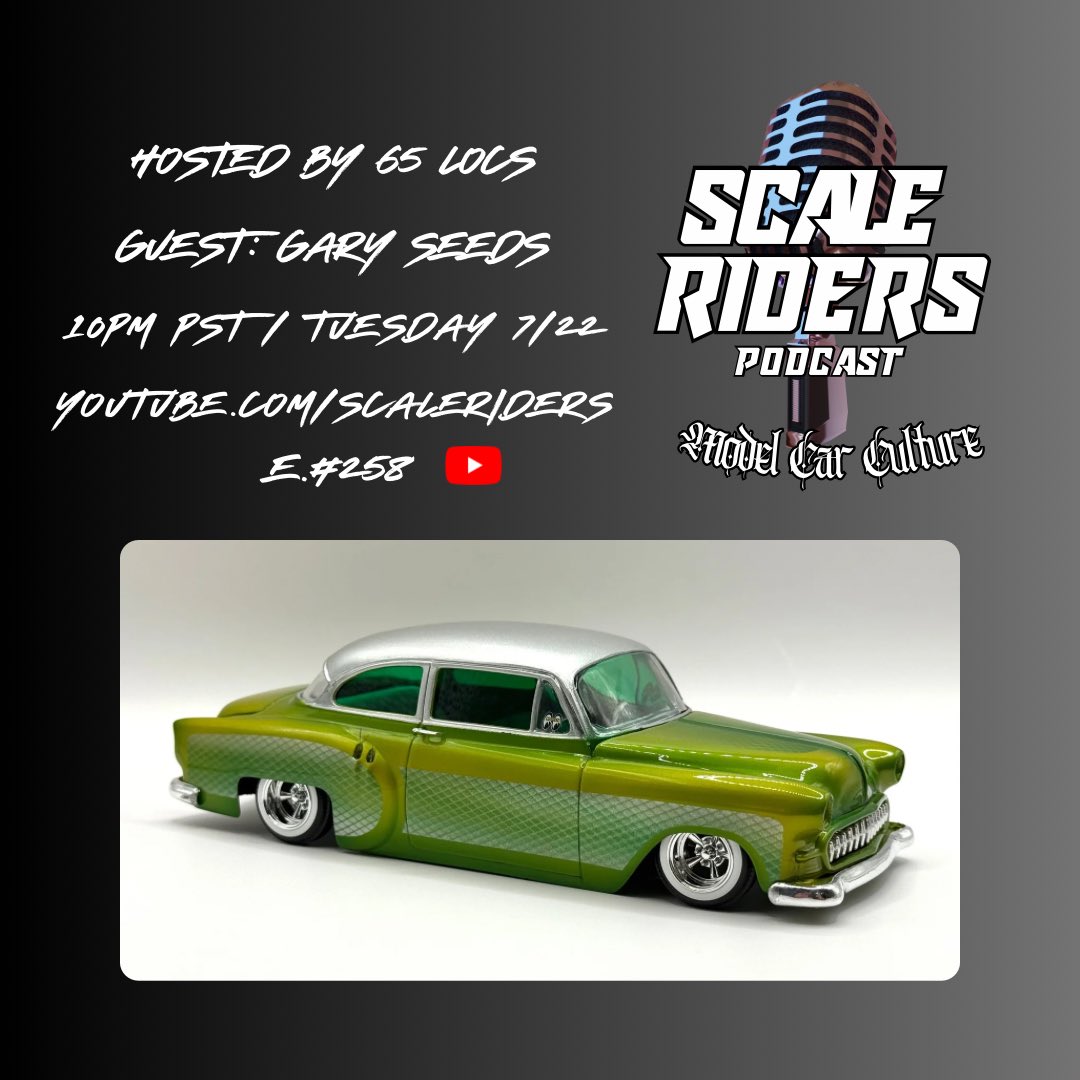 Scaleriders's tweet photo. Next Tuesday Scale Riders Podcast episode 258 with guest Gary Seeds @badseed_customs hosted by @65locs_ streaming live 10pm pacific on our YouTube channel. 

#scaleriders #hobbytools #modeltools #benchtools 
 #crafttools #hobby #scalemodelcar #scalemodel
#modelcarculture https://t.co/9JS8nYFqhD