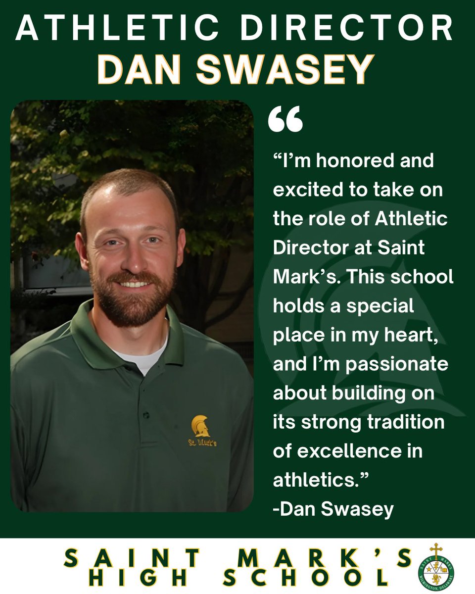SPARTANSSP0RTS's tweet image. We’re proud to announce Mr. Dan Swasey as our new Athletic Director! A dedicated leader who puts students first, Mr. Swasey will carry on the Spartan tradition of excellence on and off the field.
Join us in congratulating him!
#SaintMarksHS #SpartanStrong #SaintMarksAthletics