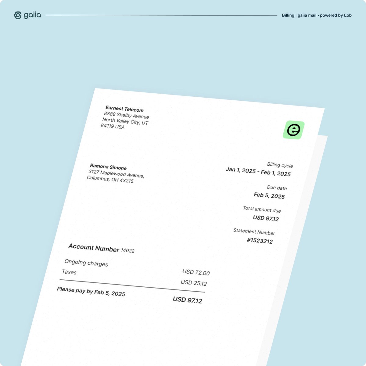 gaiia mail - powered by Lob, automates the printing and mailing of invoices. From customizable full-color options to USPS First Class Mail delivery, our solution streamlines your physical invoicing process.

🔗 Learn more about gaiia mail here: bit.ly/gaiia-mail