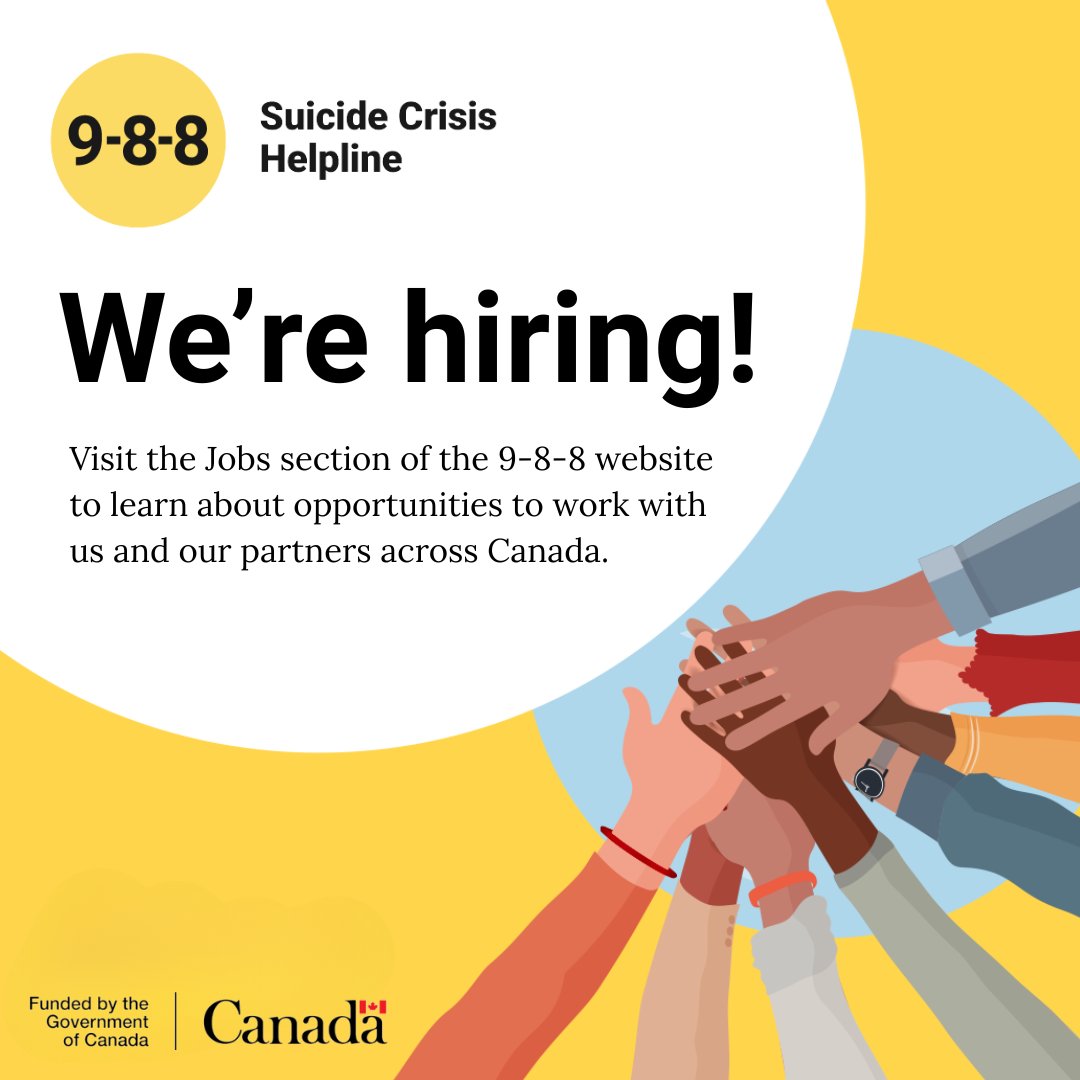We're hiring! 9-8-8 is looking for a communications and marketing co-ordinator to join our growing team. For more info on this and other job openings with 9-8-8 and our partners, visit 988.ca/jobs