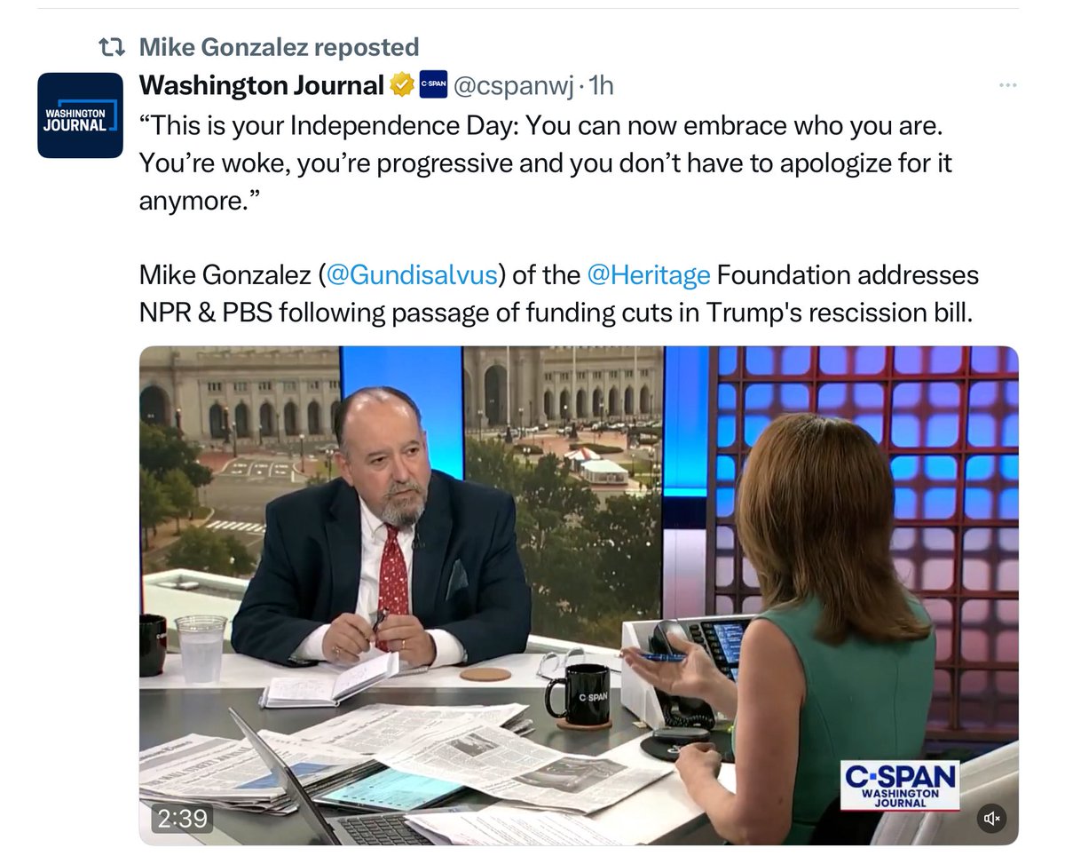 KevinRobertsTX's tweet image. I hereby declare this Mike Gonzalez Day, in honor of NPR’s and PBS’s federal subsidies finally being ended—something for which Mike has worked tirelessly for so long.
A hat tip, @Gundisalvus, from all your @Heritage and @Heritage_Action colleagues. Thanks for being the best…