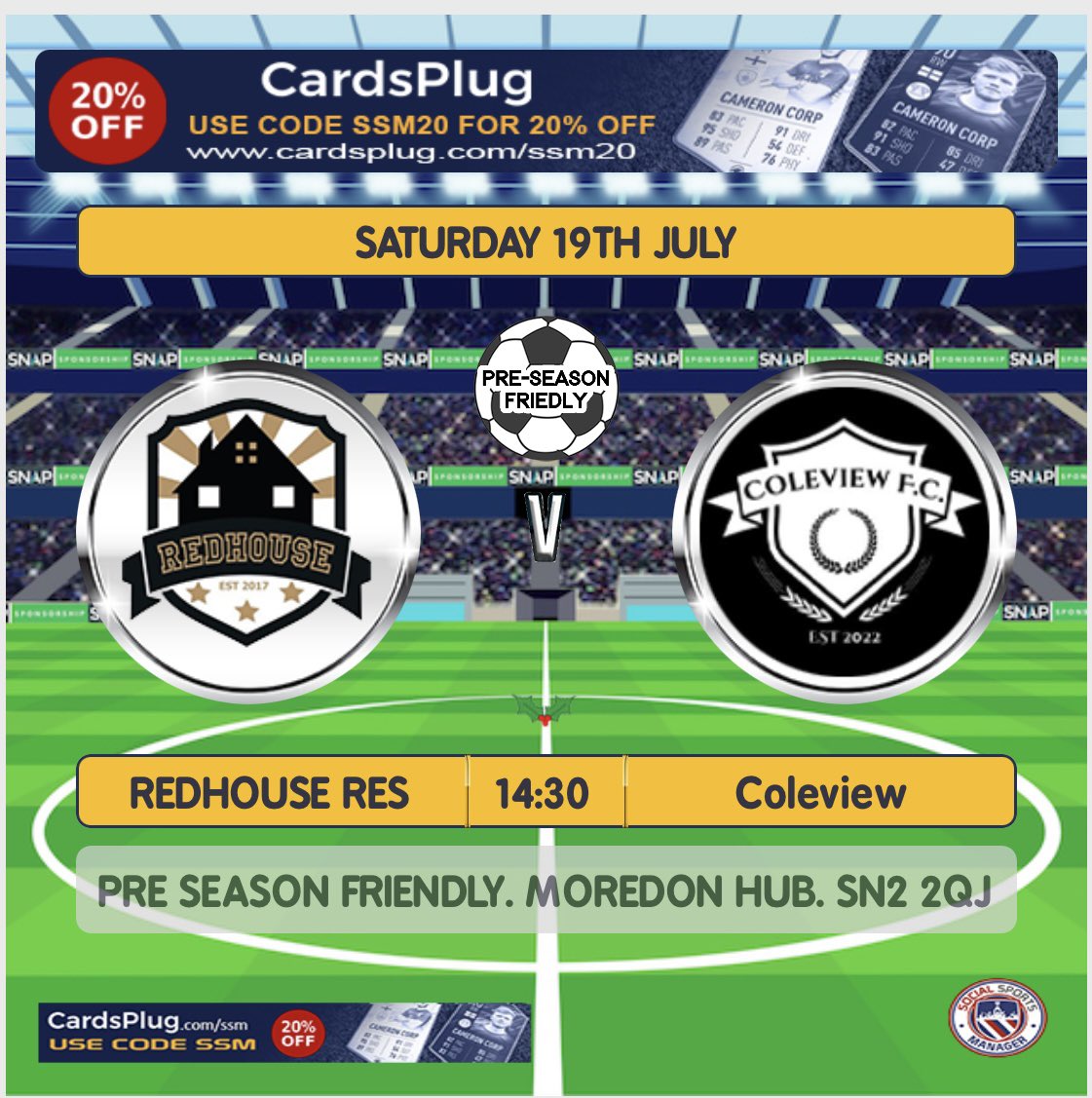 Pre season games start tomorrow👇🏼

<a href="/RedhouseFC/">Redhouse FC</a> <a href="/sdflswindon/">Swindon&District Community FL.</a> 

UTC🟣⚫️