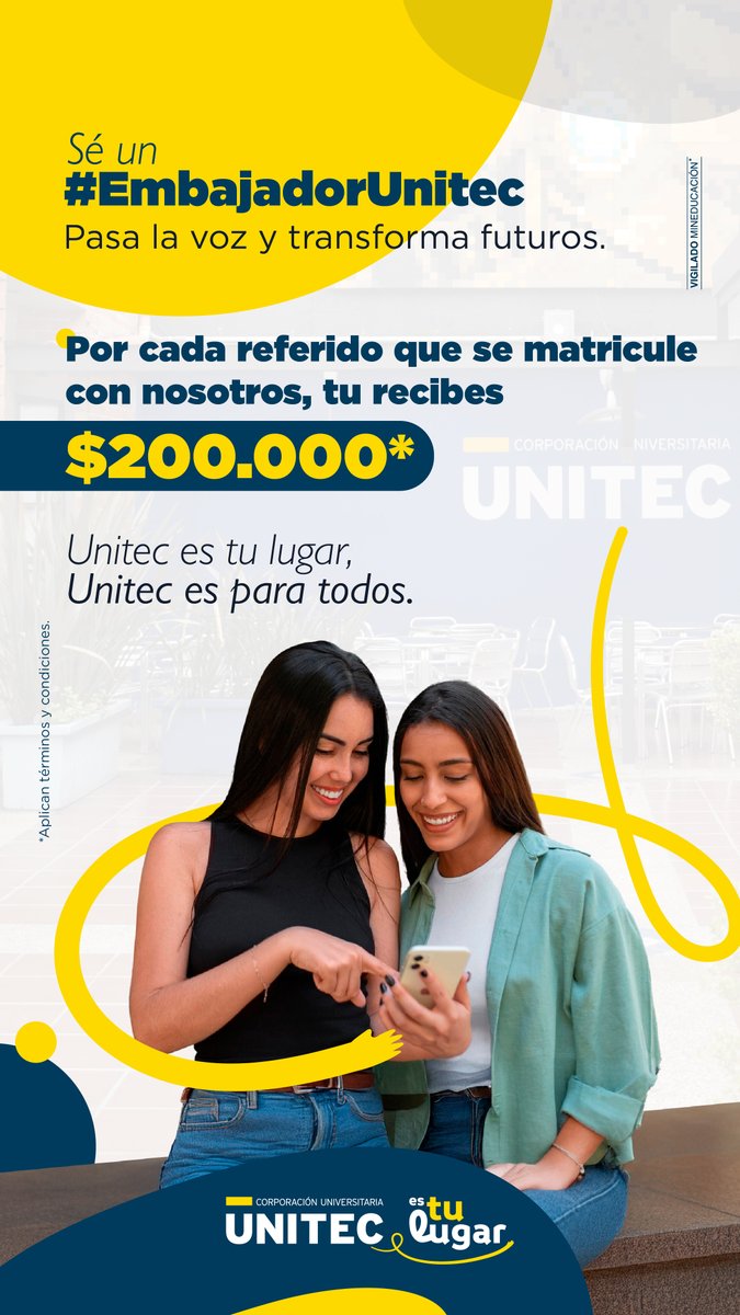 ¿No eres de #UNITEC? ¡Aún así puedes participar!
Estudiantes, profes, egresados o externos…
Todos pueden ser parte del cambio.
Sé, un #EmbajadorUNITEC y…Pasa la voz.

unitec.edu.co/plan-referidos

*Aplica T&amp;C
#UnitecColombia