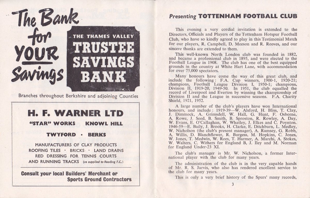 HertsRoyal's tweet image. Back to 1959 for today&apos;s #readingfc v #spurs, the days when players wages were sensible and they needed a testimonial to build a small retirement fund before doing jobs like you and I, enjoy today&apos;s friendly, I&apos;m not there due to pre-existing engagement @TheTilehurstEnd @cribsie
