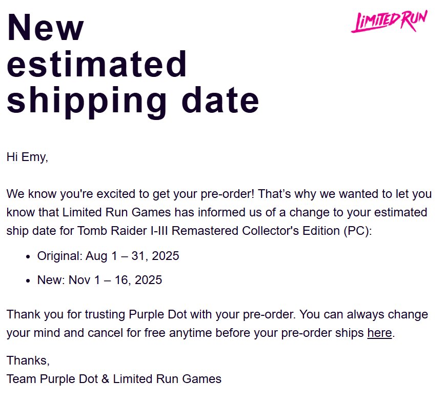 RaidersSociety's tweet image. 🌋The Tomb Raider Remastered Collector’s Edition has been delayed to November 2025.
This marks the second delay
screenshot by: @emydawn