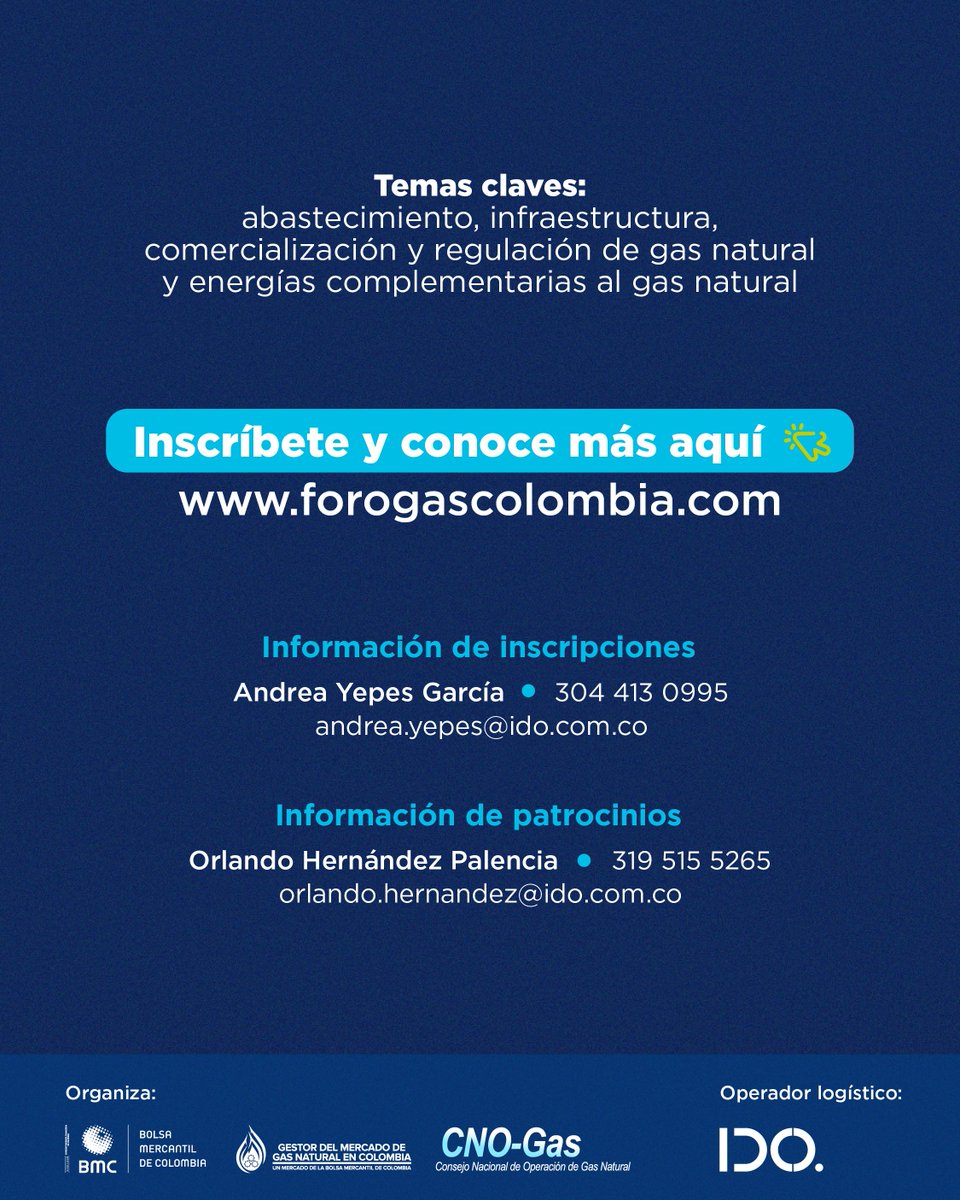 🔍 ¿Cuál es el futuro del gas natural en Colombia y la región?

El #ForoDeGas2025 reunirá a líderes del sector y expertos nacionales e internacionales para analizar retos, oportunidades y transición energética.

🗓️ 24 de julio
📍 Hotel Marriott, Bogotá
🔗forogascolombia.com