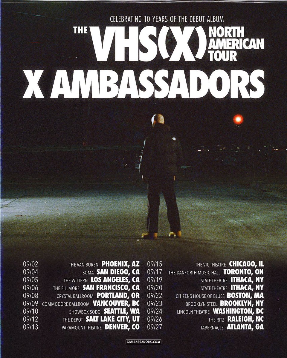 The #VHSXTour starts in less than 2 months!!! Performing every song from VHS in its entirety. We are doing cardio every day and never skipping leg days. The energy for this tour will be UNHINGED. We’ll be playing the full album sooo get tix now at xambassadors.com/tour