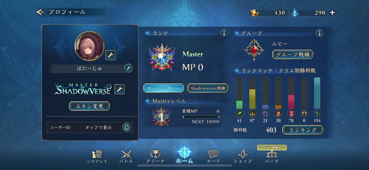 マスター到達
クラスは飽き性故に疎らって感じ