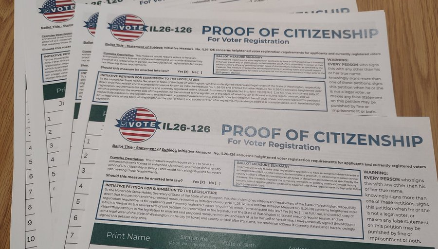 WAGOP's tweet image. "Requiring proof of citizenship when you register to vote is a first step toward restoring trust in our elections," says WAGOP Chairman Jim Walsh, the sponsor of IL26-126. "That’s important for improving voter participation, which is in decline statewide."