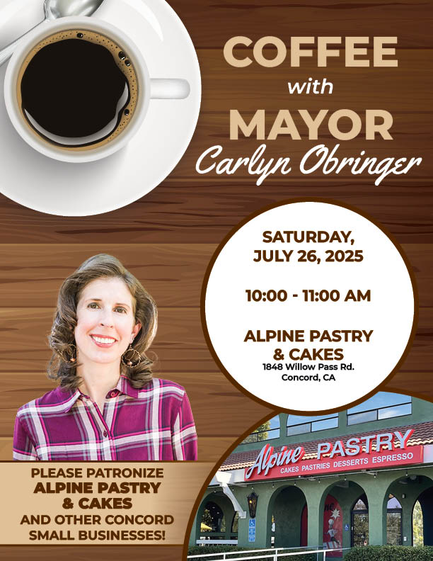 Concord Neighbors: You are invited to join me for an informal conversation at Alpine Pastry and Cakes from 10 am to 11 am on July 26th. Hope to see you there!