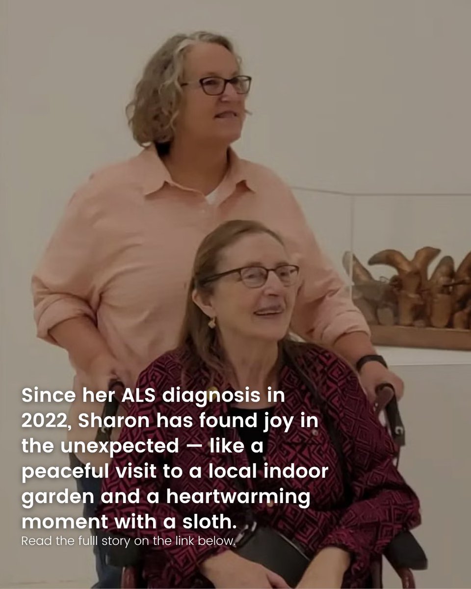 Sharon was diagnosed with ALS in 2022. But even now, joy finds her — like a quiet day in a garden, or meeting a sloth. 🦥💙
Healing doesn’t always look big. 
Read the full story here: als.org/blog/my-story-…

#ALSJourney #JoyInTheSmallThings #DeannaProtocol
